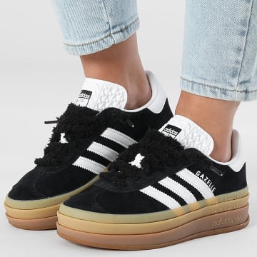 Adidas Originals - Baskets Femme Gazelle Bold IE0876 Core Black White x Superlaced Lacets Fuzzy Black